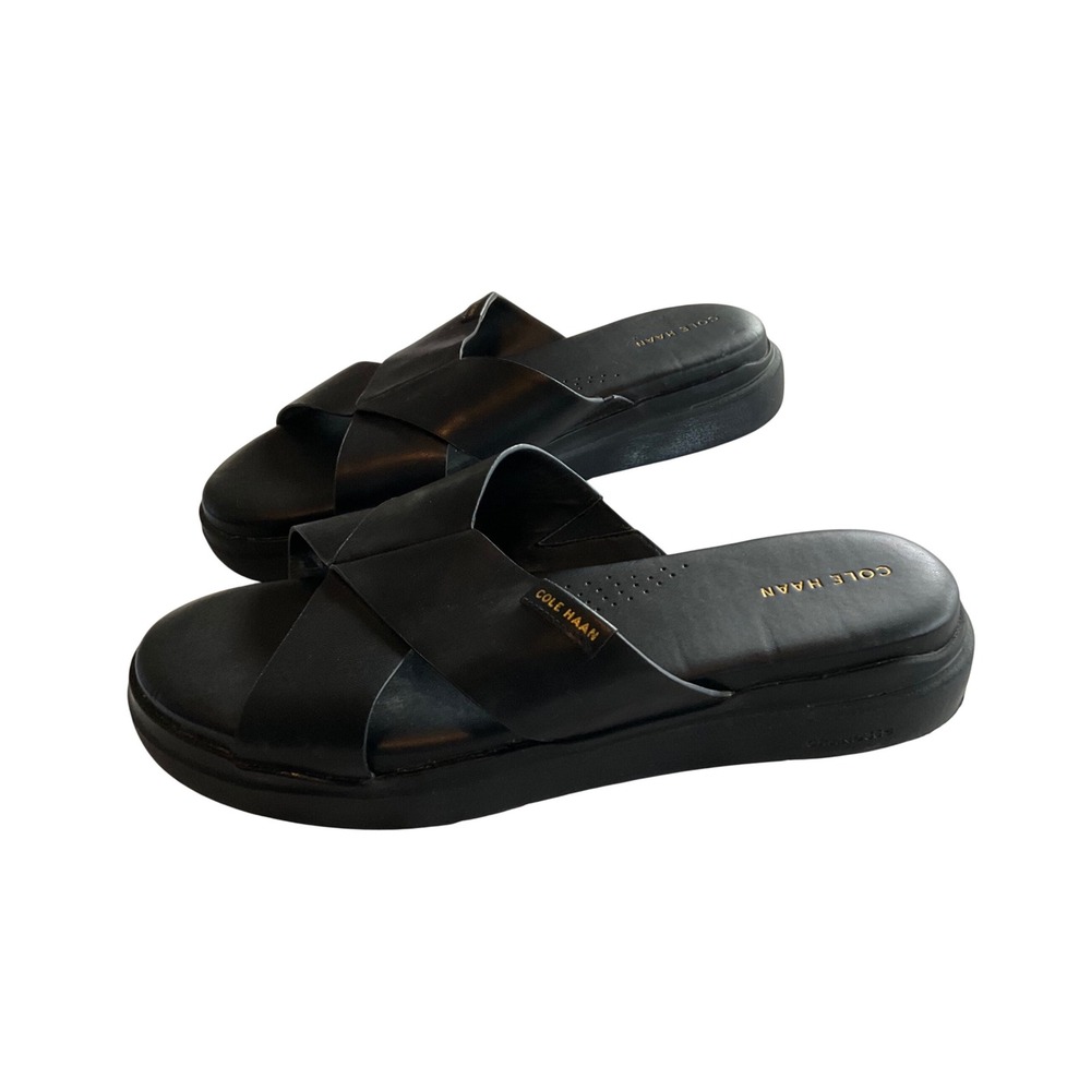 Cole Haan Black Leather Slide Sandals Size 10 Minimalist Chic Comfort